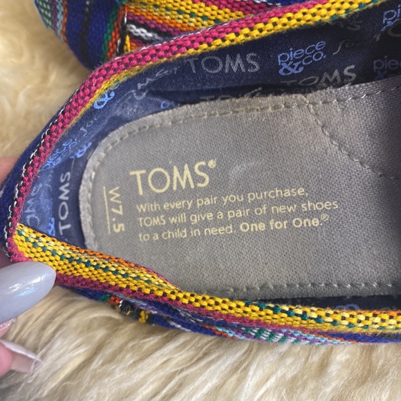 Tom’s boho woven hippie flats yellow blue drug rug 7.5 shoes - Picture 7 of 7